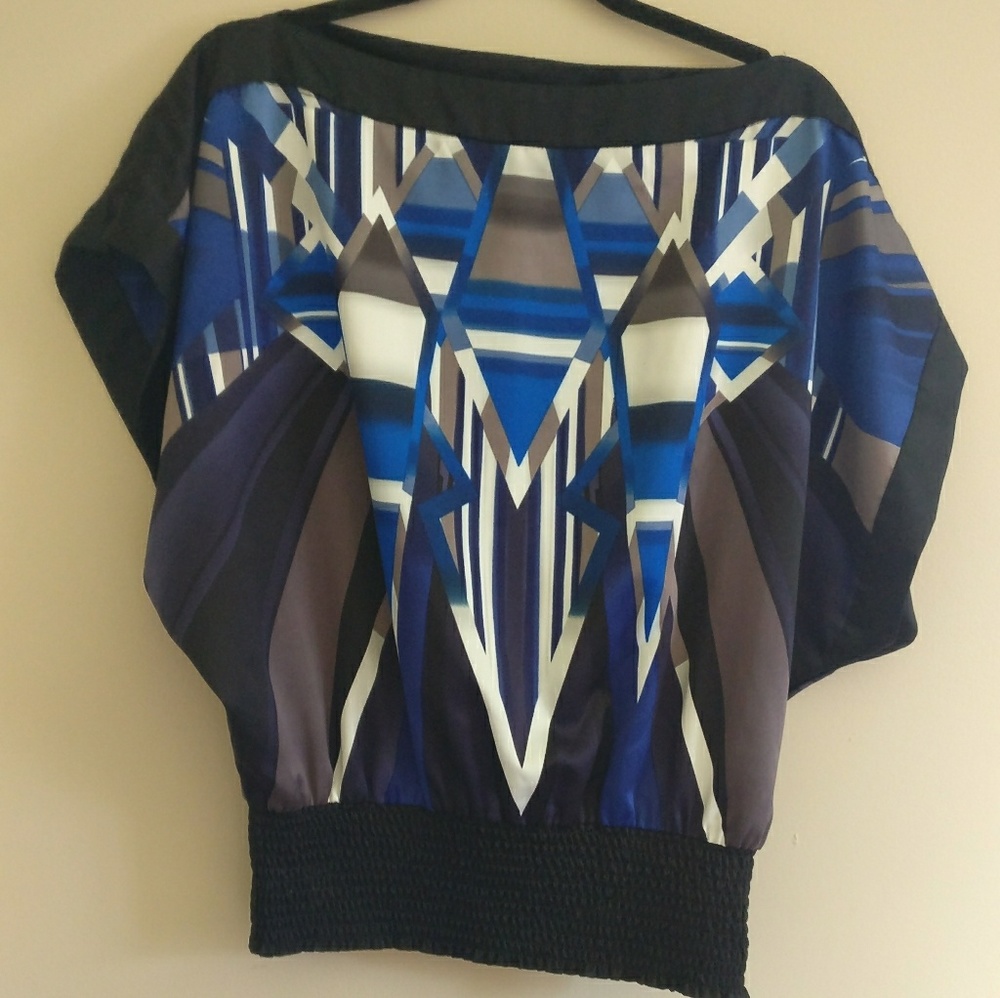 Silk Dolman Blouse, Geometric Print